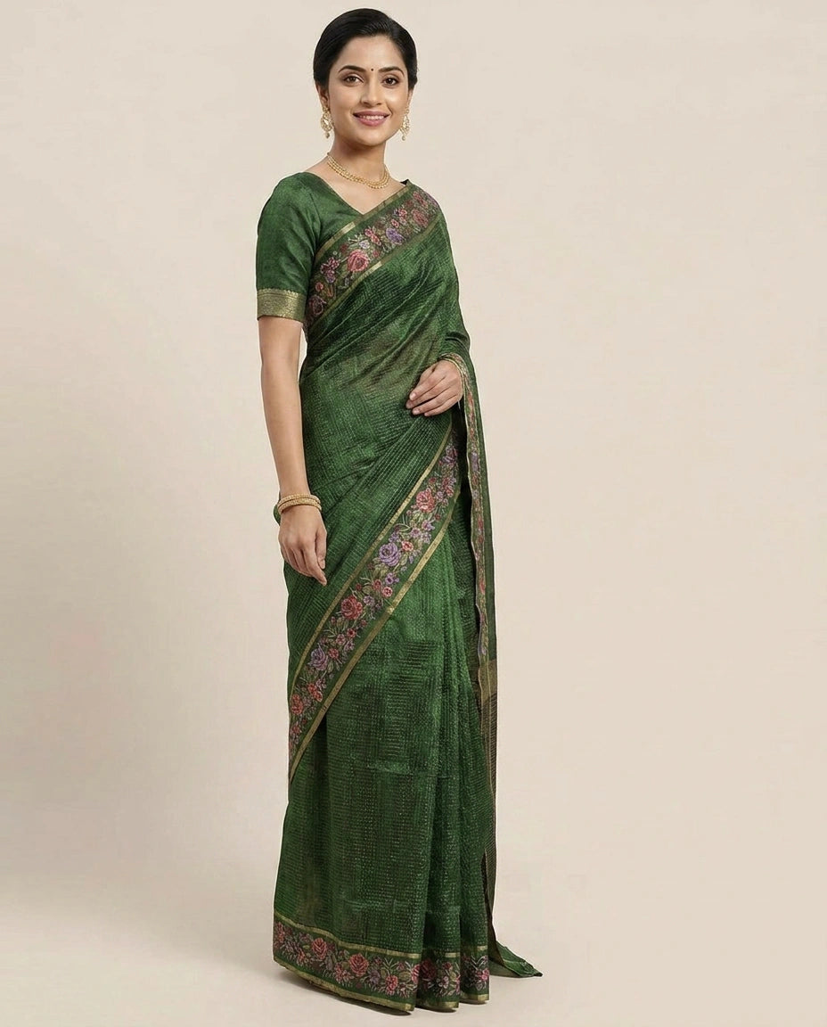 Embroidered Tussar Silk Saree - Rangoli India