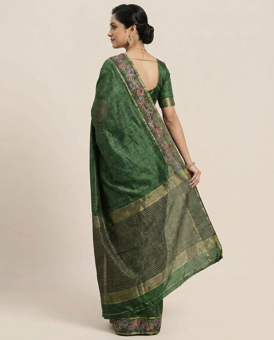 Embroidered Tussar Silk Saree - Rangoli India