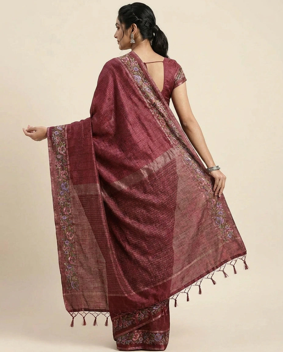 Embroidered Tussar Silk Saree - Rangoli India