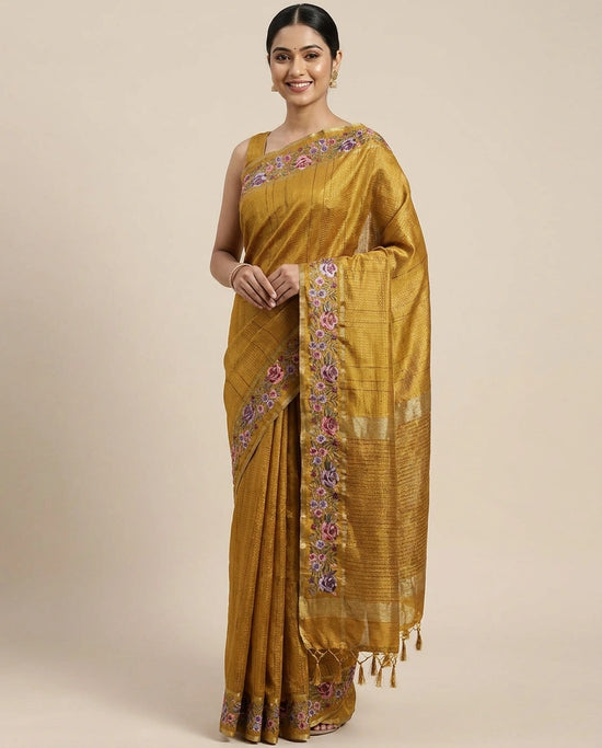 Embroidered Tussar Silk Saree - Rangoli India