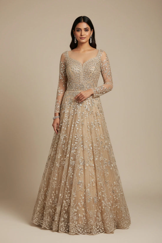 Contemporary Embroidered Net Suit Gown - View 2 | Rangoli