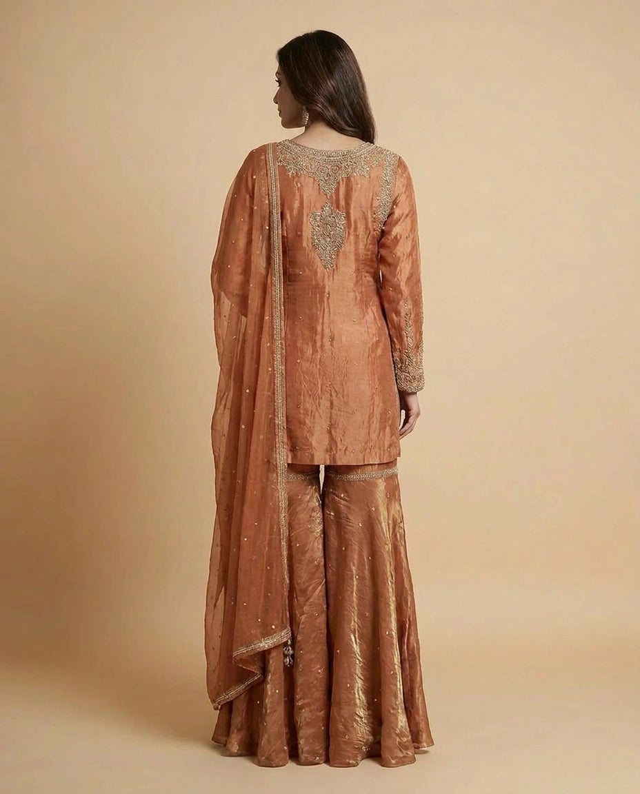 Tissue Palazzo Suit with Gota Patti and Sequin Work Online India - Rangoli India