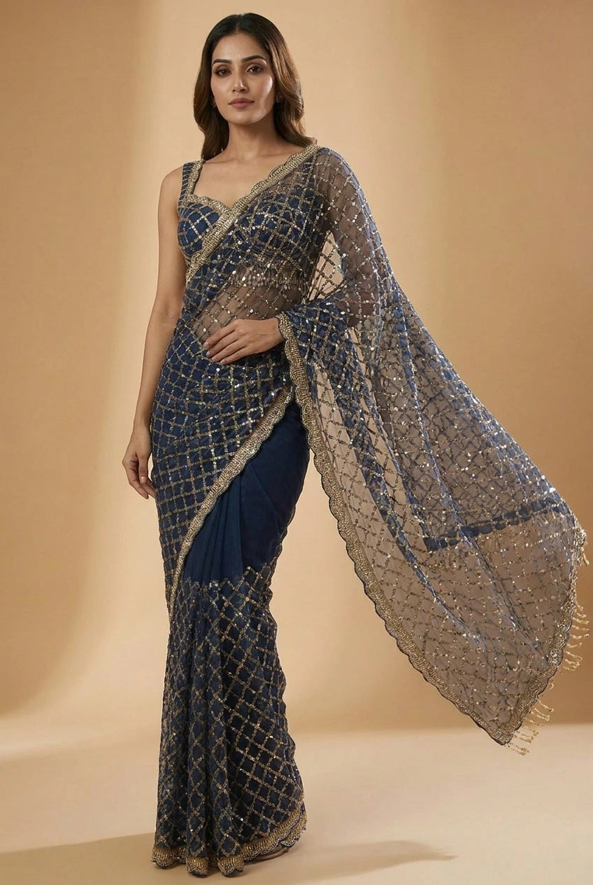 Multi-Color Silk Embroidered Saree with Designer Blouse