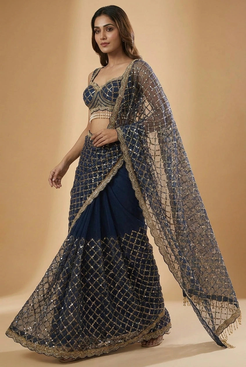 Multi-Color Silk Embroidered Saree with Designer Blouse