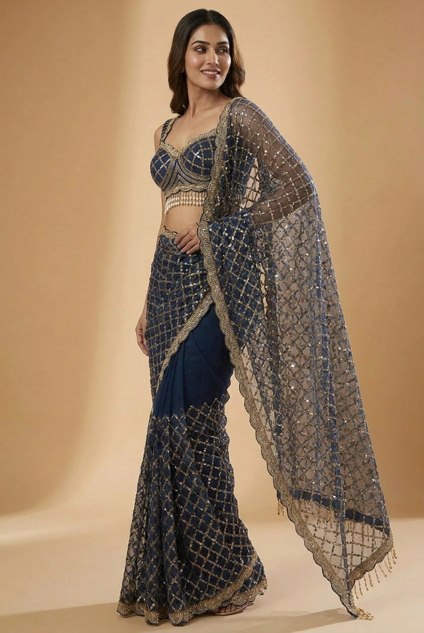 Multi-Color Silk Embroidered Saree with Designer Blouse