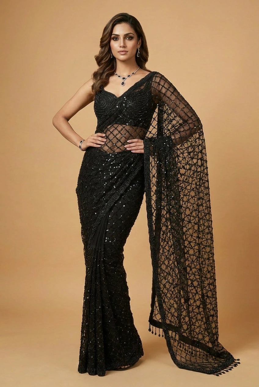 Multi-Color Silk Embroidered Saree with Designer Blouse