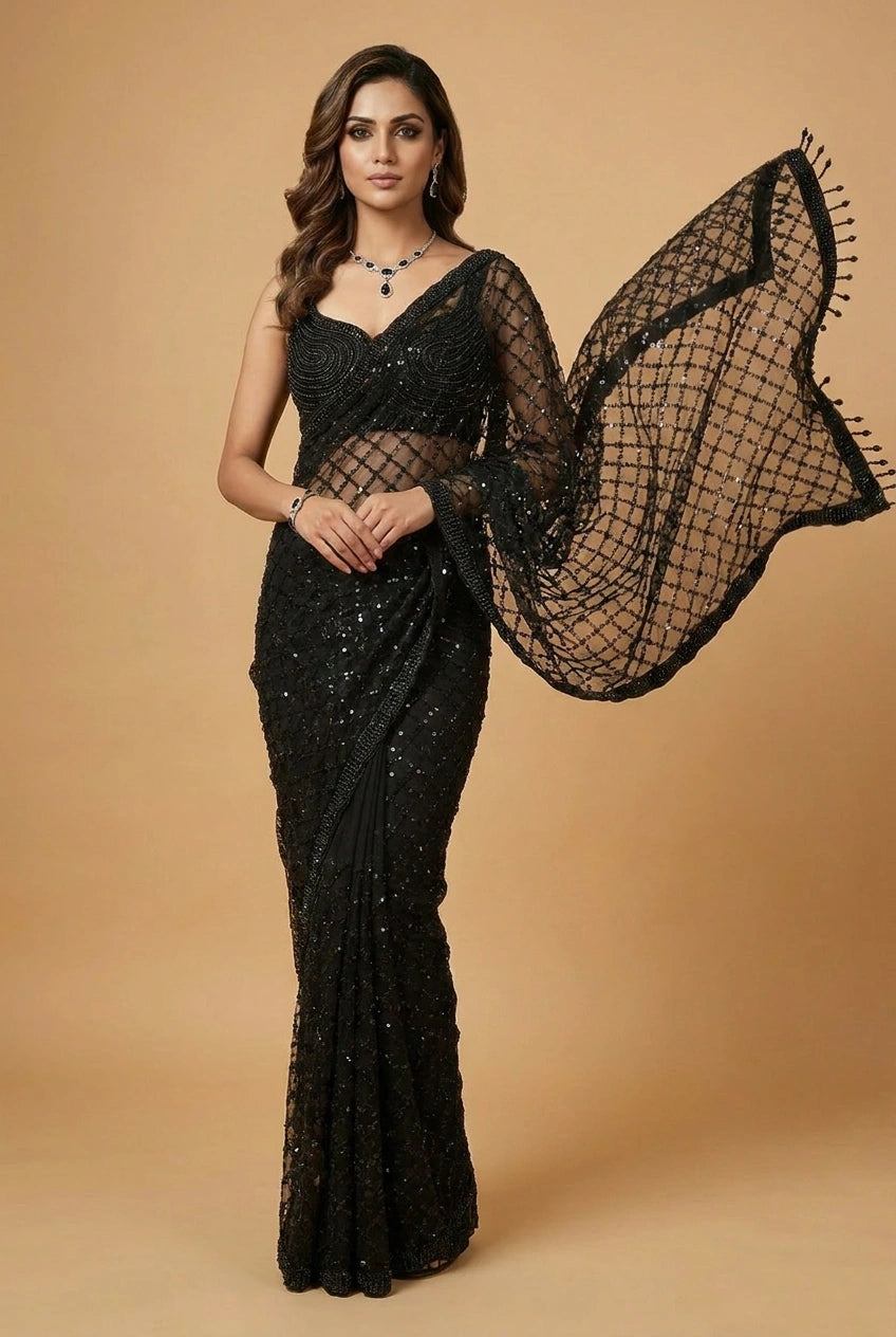 Multi-Color Silk Embroidered Saree with Designer Blouse