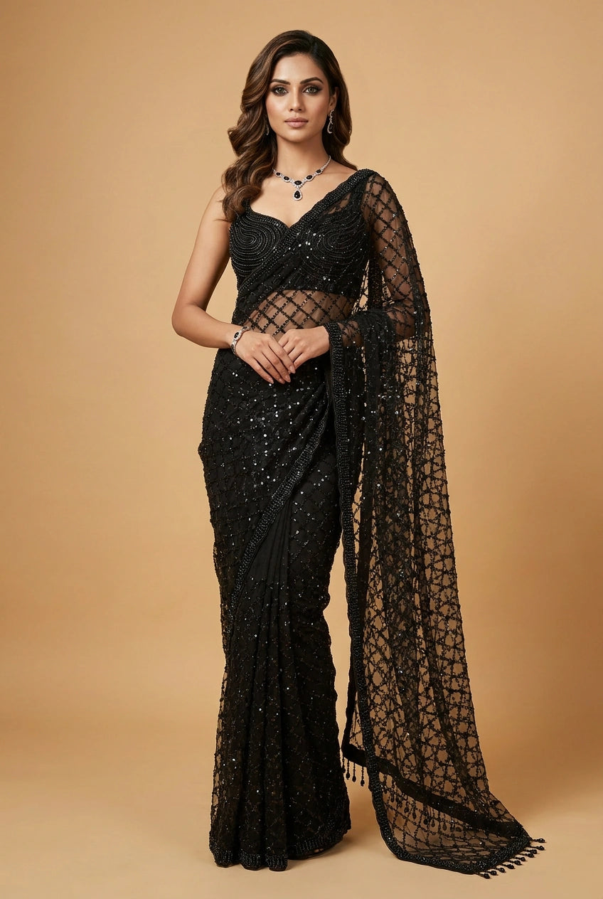 Multi-Color Silk Embroidered Saree with Designer Blouse