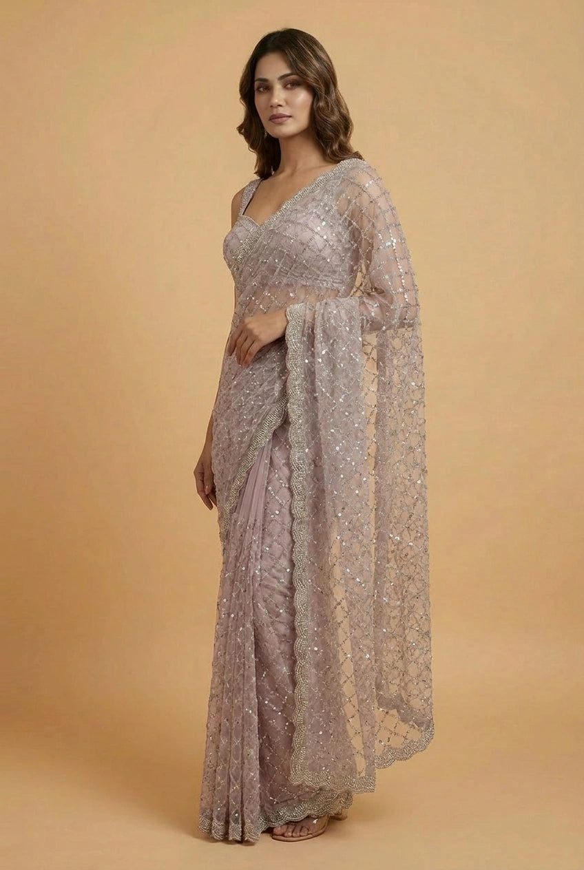Multi-Color Silk Embroidered Saree with Designer Blouse