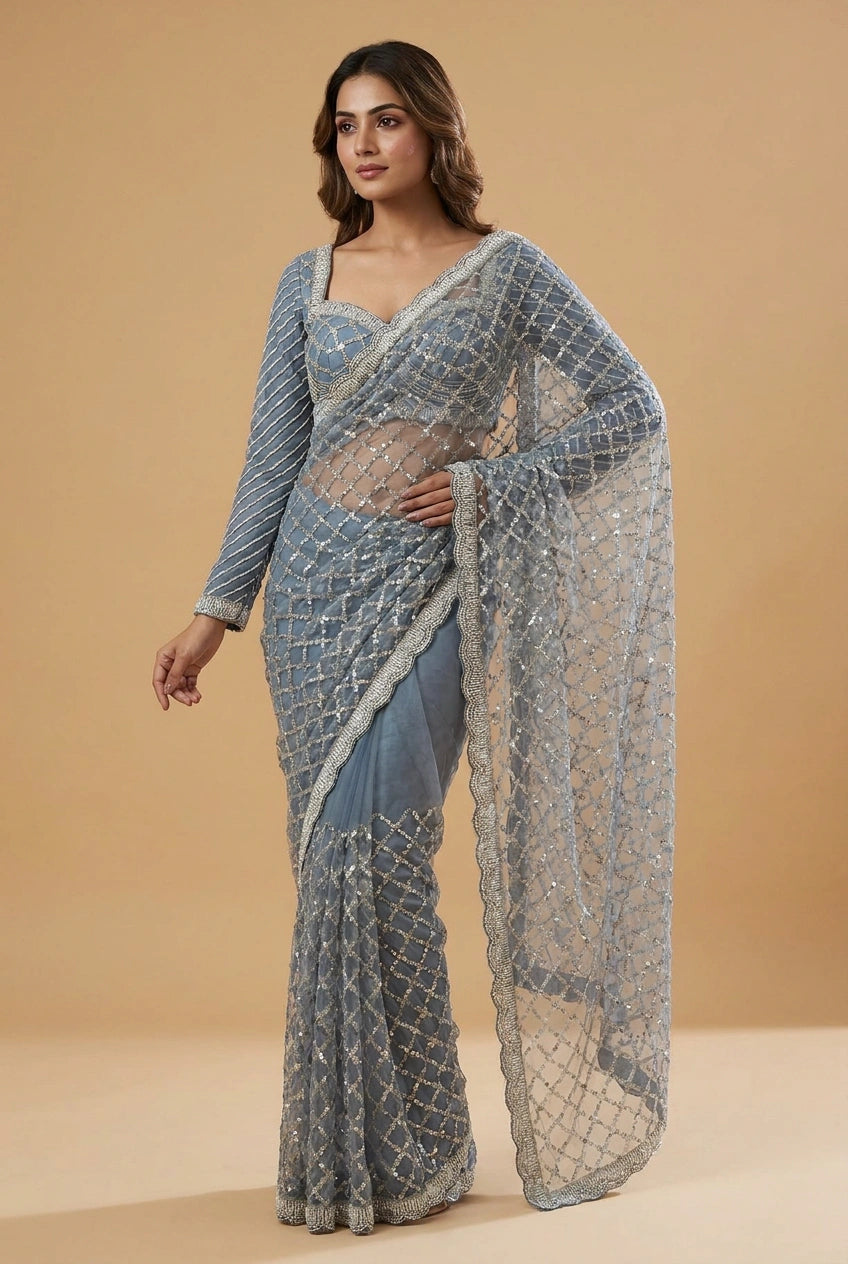 Multi-Color Silk Embroidered Saree with Designer Blouse