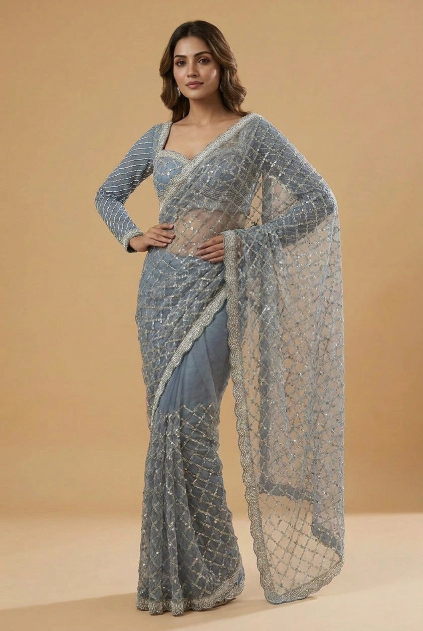 Multi-Color Silk Embroidered Saree with Designer Blouse