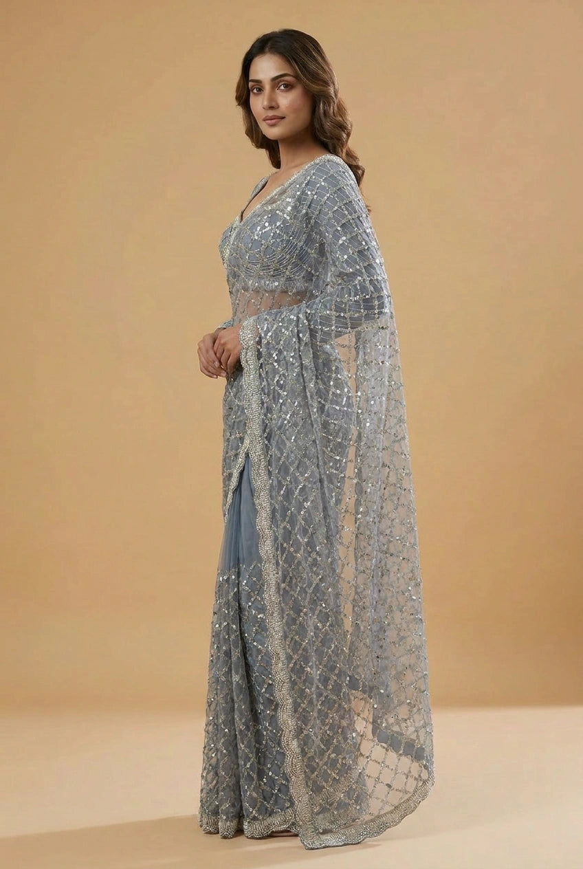Multi-Color Silk Embroidered Saree with Designer Blouse