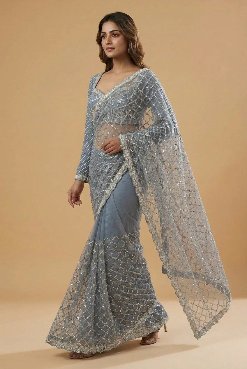 Multi-Color Silk Embroidered Saree with Designer Blouse