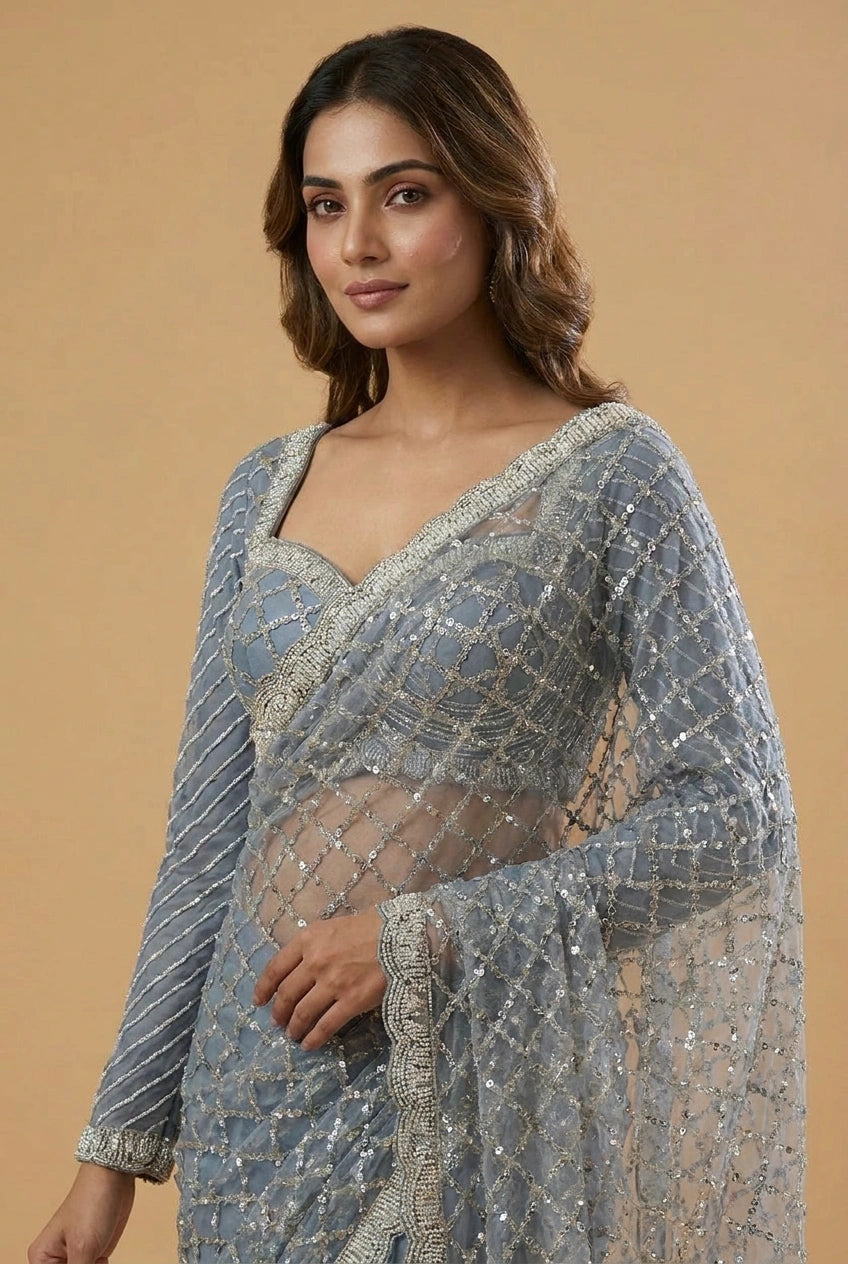 Multi-Color Silk Embroidered Saree with Designer Blouse