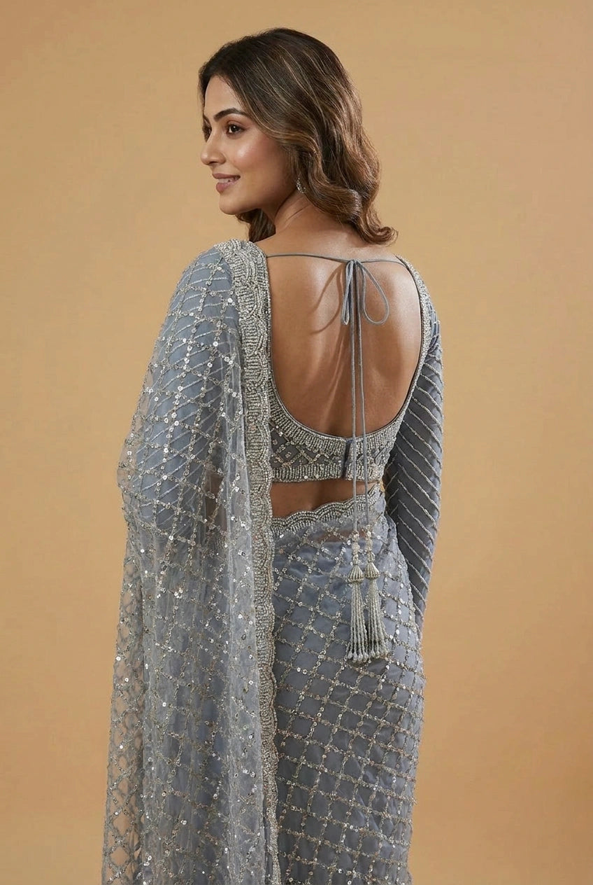 Multi-Color Silk Embroidered Saree with Designer Blouse
