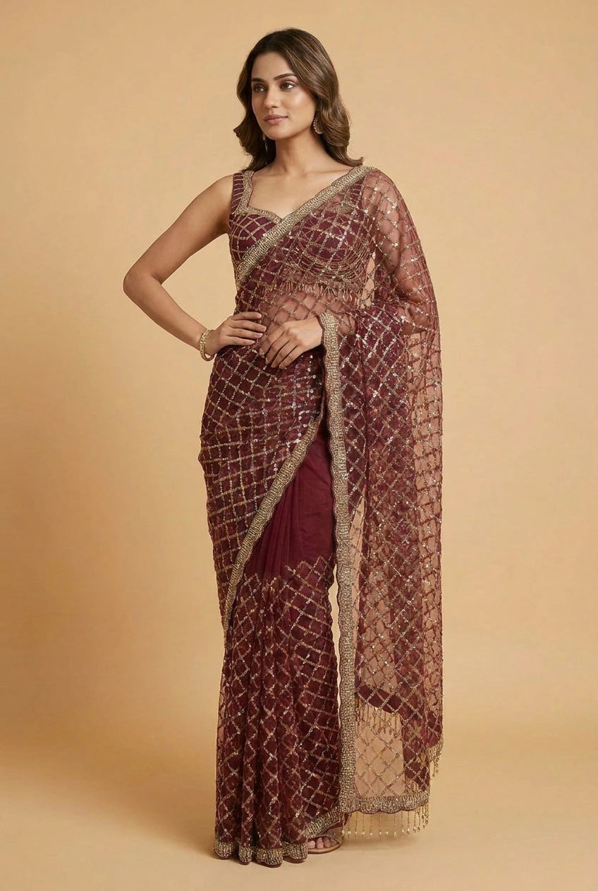Multi-Color Silk Embroidered Saree with Designer Blouse