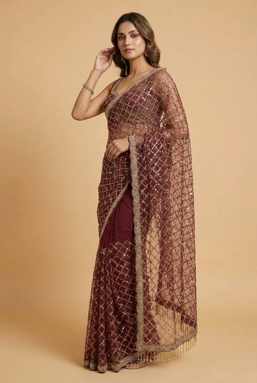 Multi-Color Silk Embroidered Saree with Designer Blouse