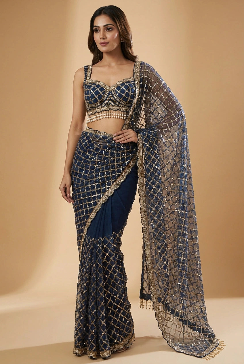 Multi-Color Silk Embroidered Saree with Designer Blouse