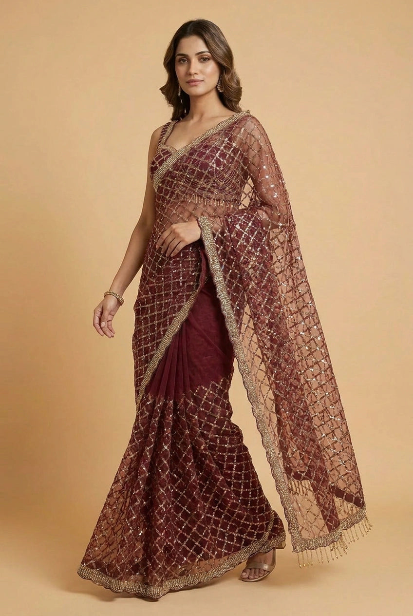 Multi-Color Silk Embroidered Saree with Designer Blouse