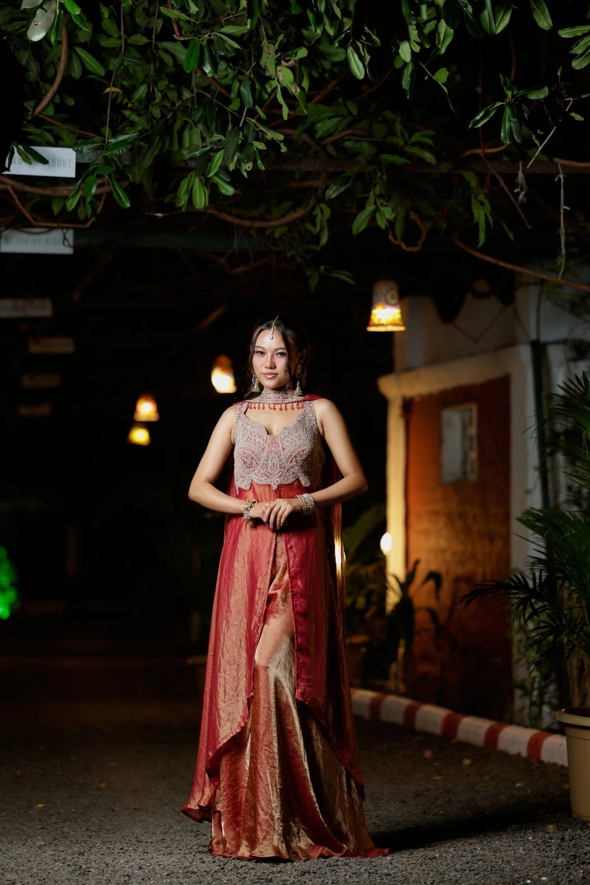 Tissue Choli Palazzo Set with Embroidered Yoke
