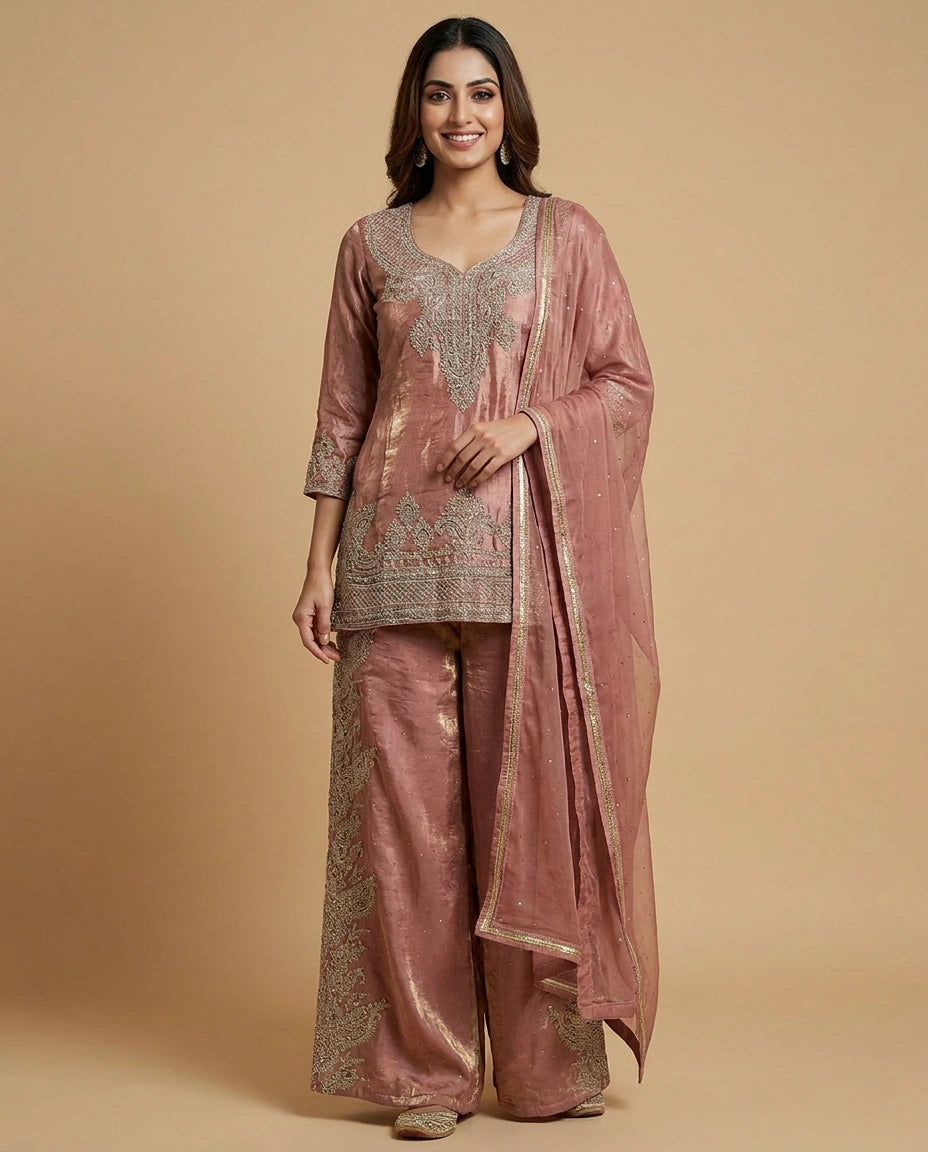 Tissue Palazzo Suit with Cutdana Embellishment Online India - Rangoli India
