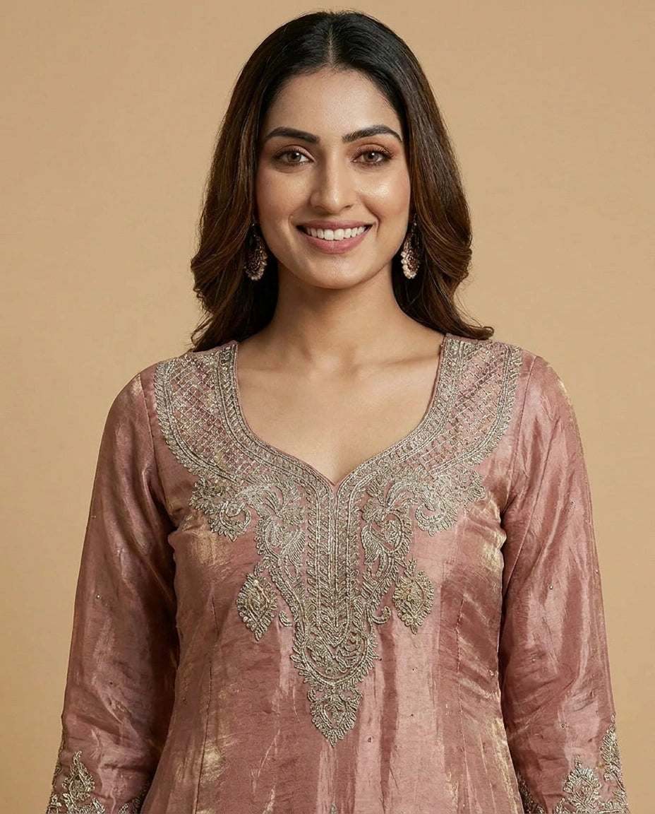 Tissue Palazzo Suit with Cutdana Embellishment Online India - Rangoli India