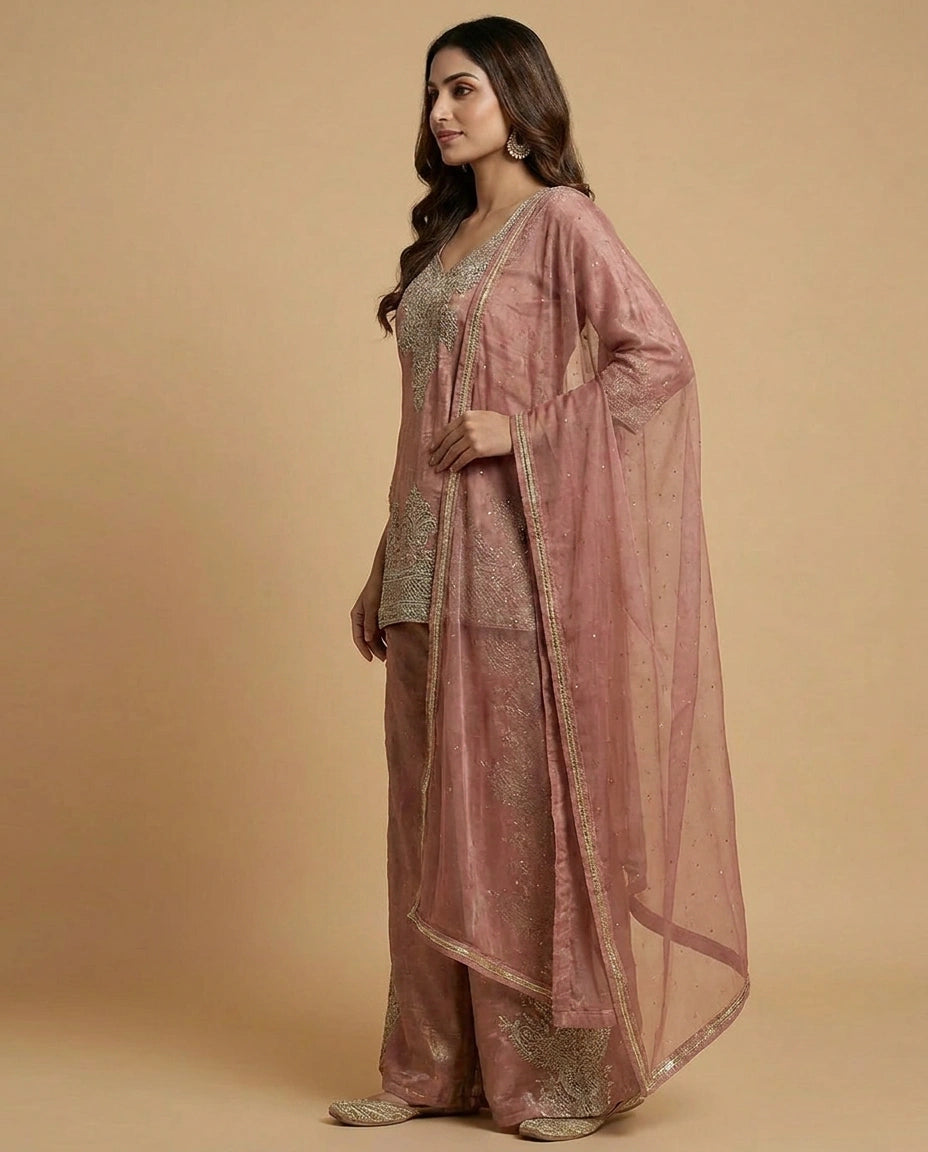 Tissue Palazzo Suit with Cutdana Embellishment Online India - Rangoli India