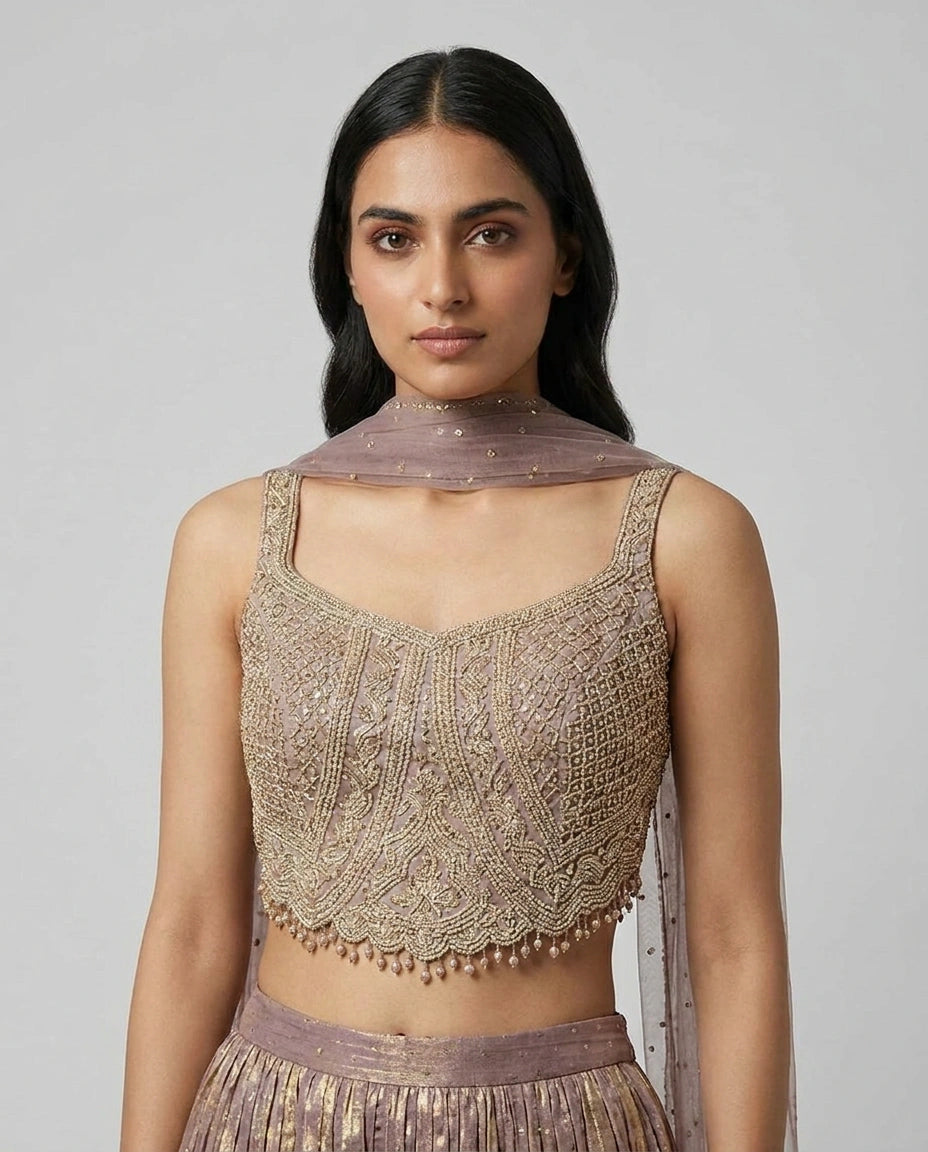 Tissue Choli Palazzo Set with Choli and Palazzo - Rangoli India