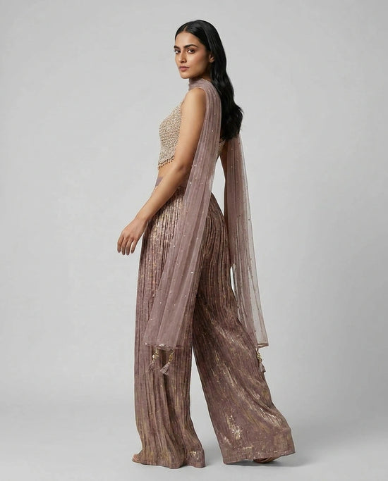Tissue Choli Palazzo Set with Choli and Palazzo view 2