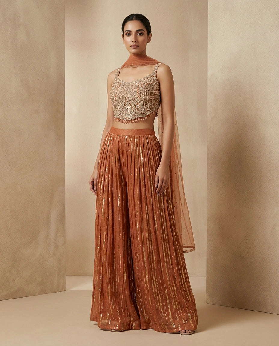 Tissue Choli Palazzo Set with Choli and Palazzo view 5