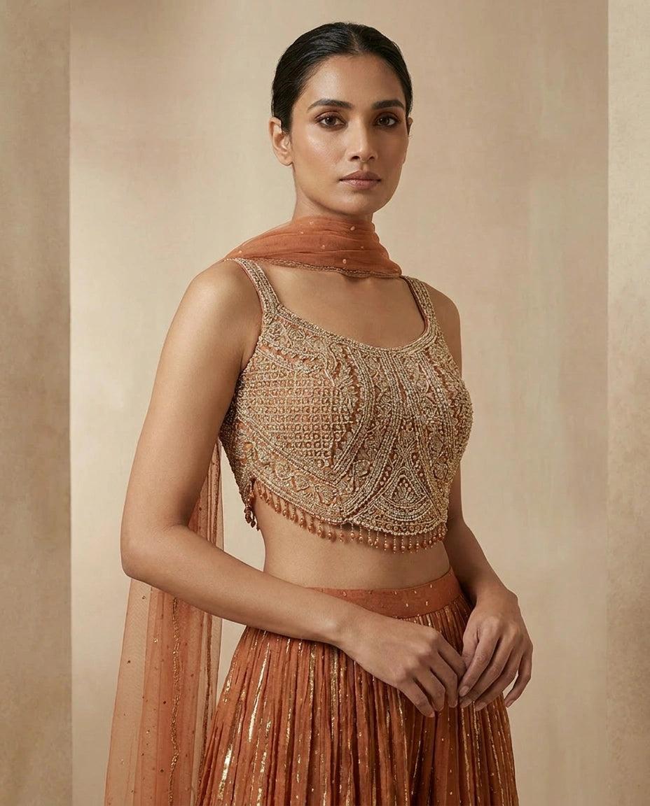 Tissue Choli Palazzo Set with Choli and Palazzo view 6