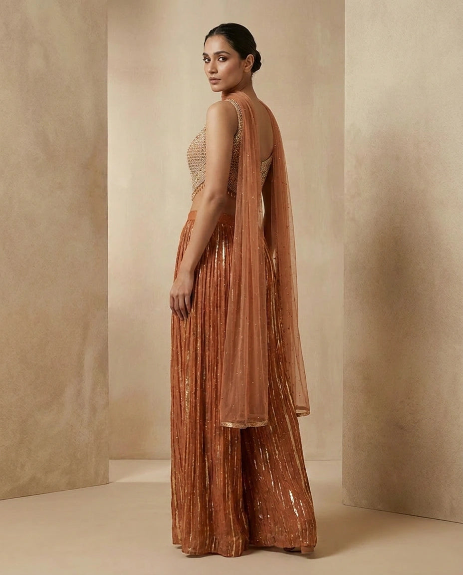 Tissue Choli Palazzo Set with Choli and Palazzo view 7