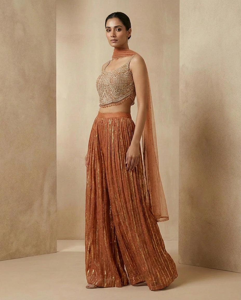 Tissue Choli Palazzo Set with Choli and Palazzo view 8
