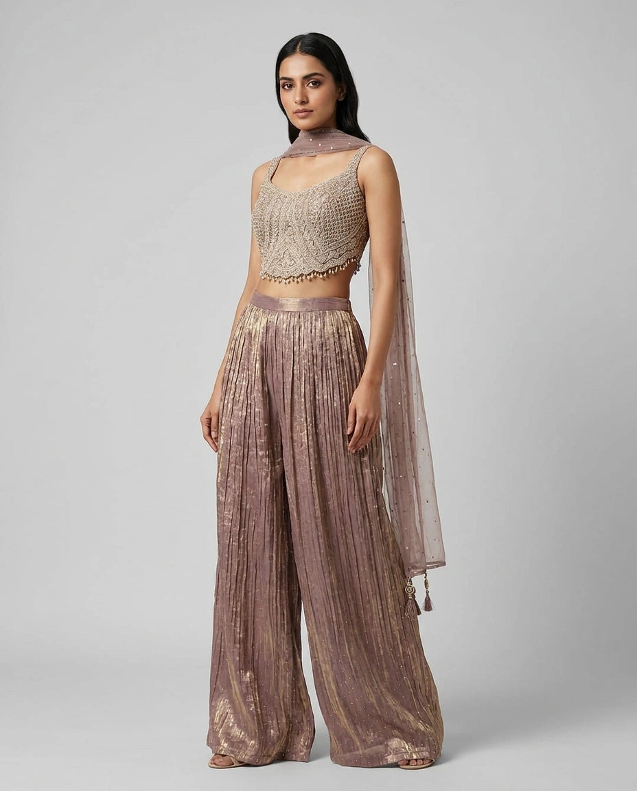 Tissue Choli Palazzo Set with Choli and Palazzo view 3