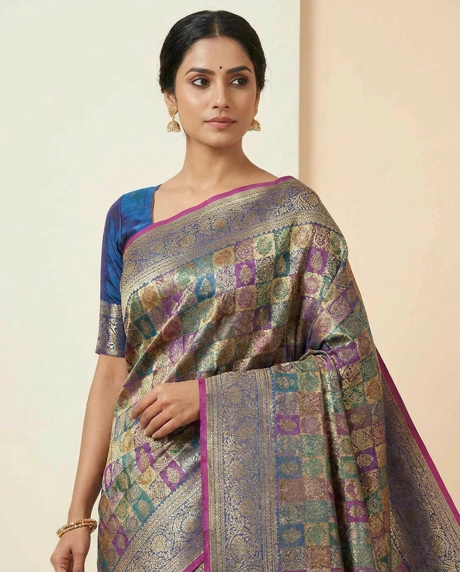 Banarasi Silk Katan Saree with Traditional Zari Brocade view 2