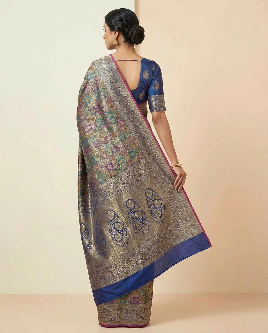 Banarasi Silk Katan Saree with Traditional Zari Brocade view 3
