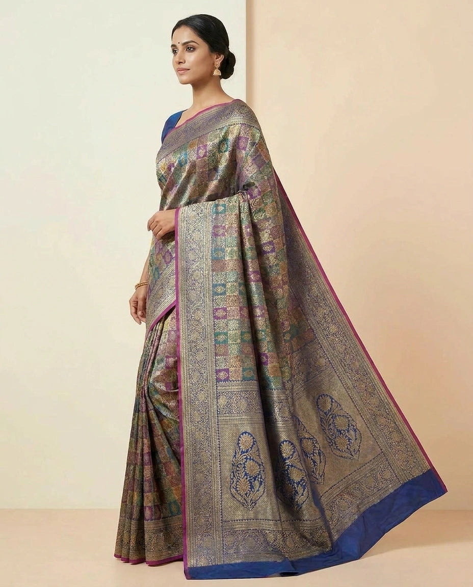 Banarasi Silk Katan Saree with Traditional Zari Brocade view 4
