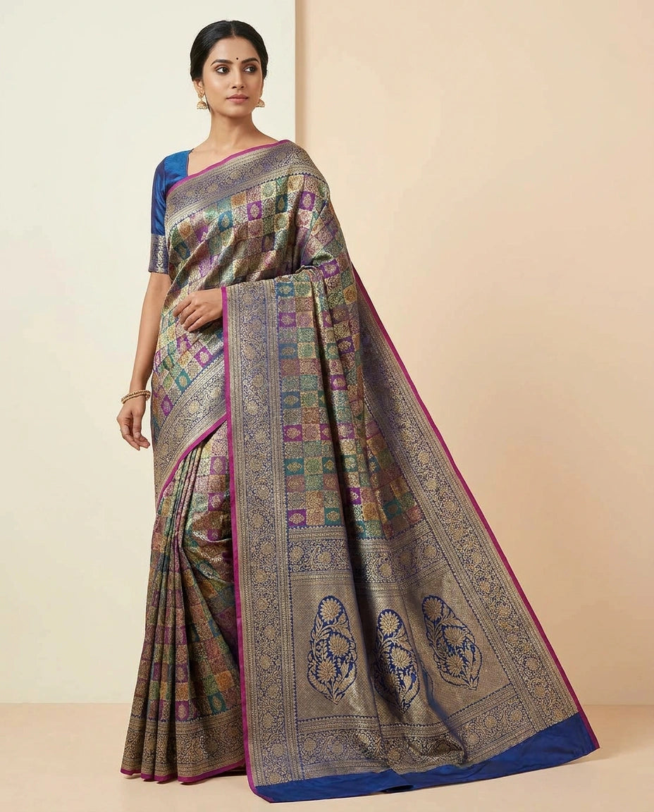 Banarasi Silk Katan Saree with Traditional Zari Brocade view 1