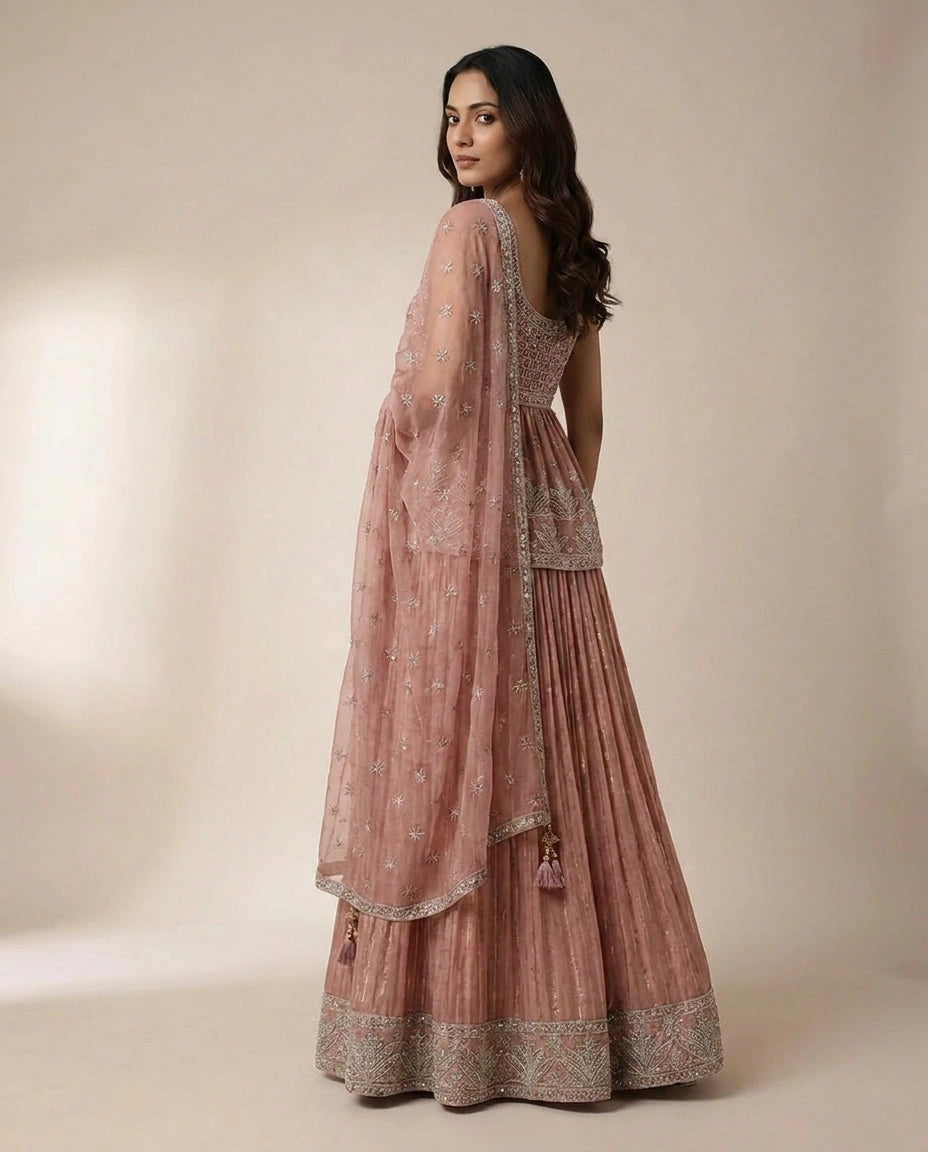 Tissue Lehenga with Cutdana and Stone Embellishment Online India - Rangoli India
