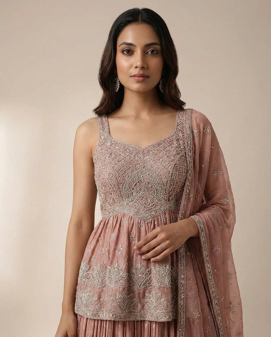 Tissue Lehenga with Cutdana and Stone Embellishment Online India - Rangoli India