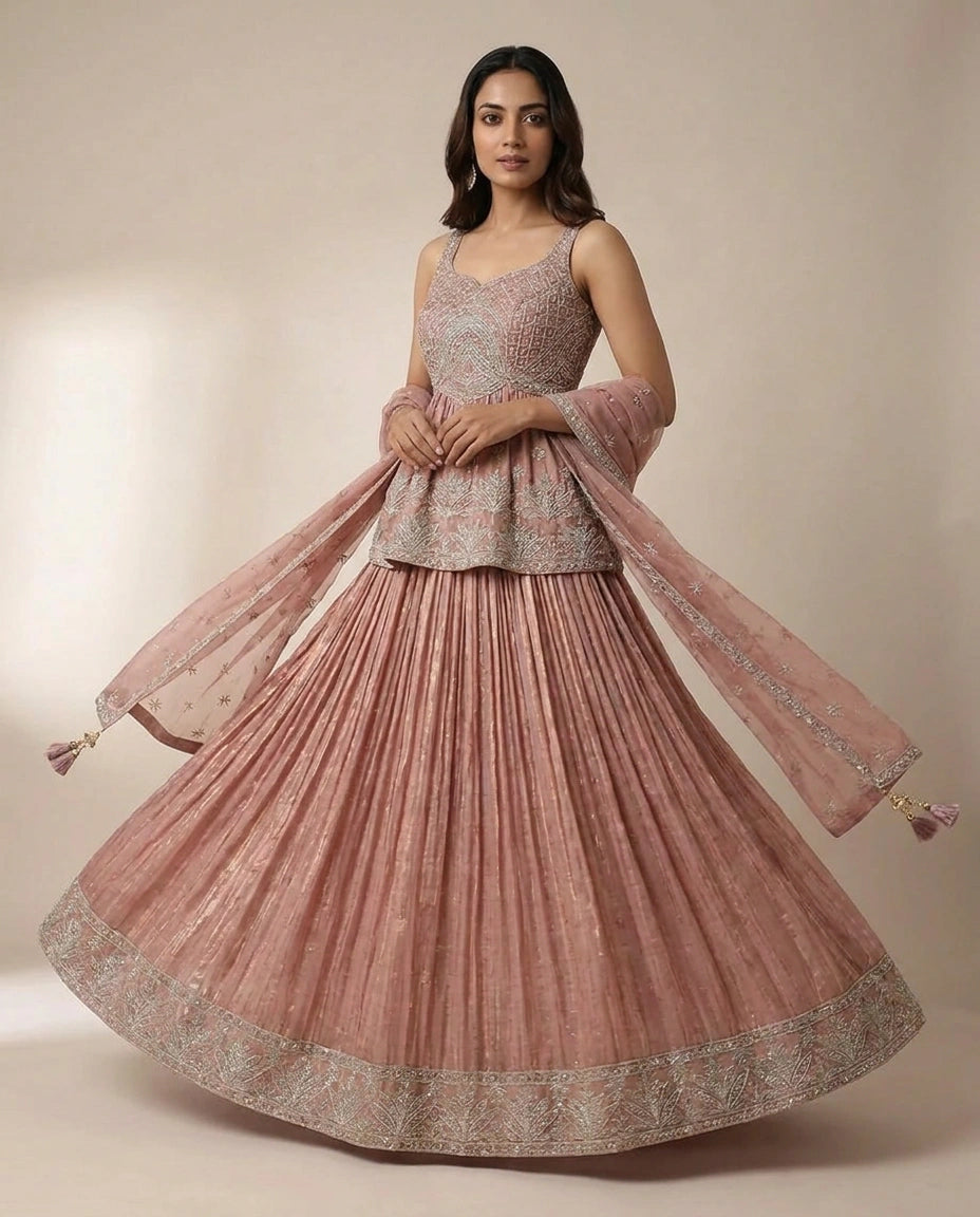 Tissue Lehenga with Cutdana and Stone Embellishment Online India - Rangoli India