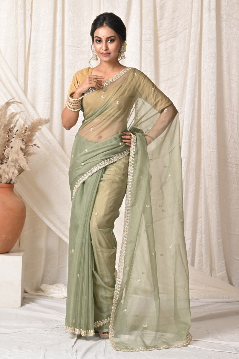 Pista Green Organza Silk Saree