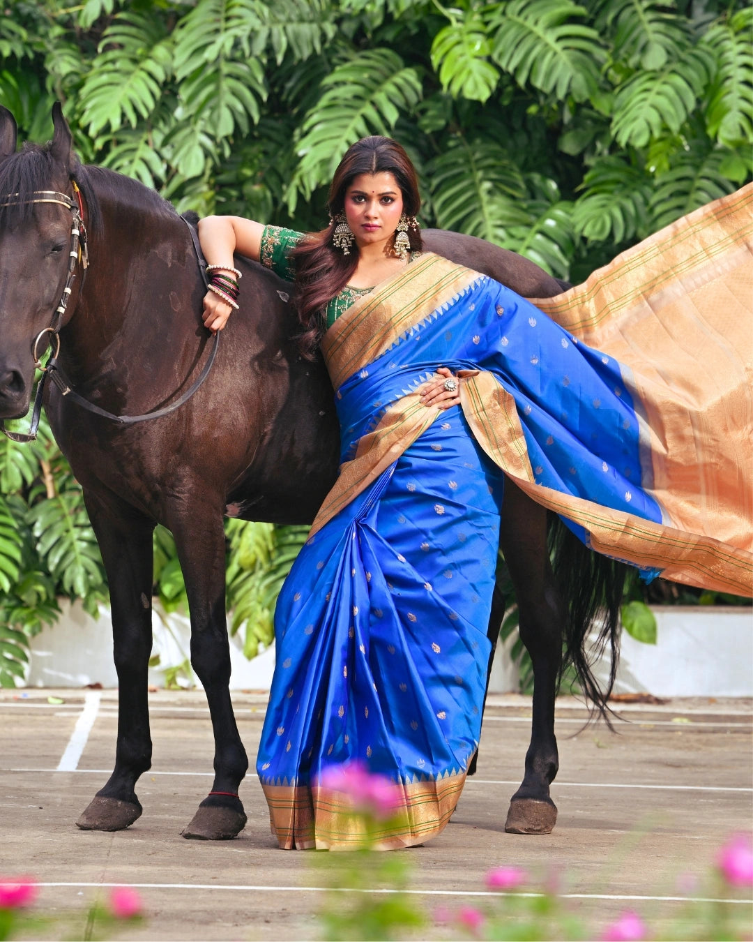 Gadwal Silk Katan Durga Puja Saree with Woven Border