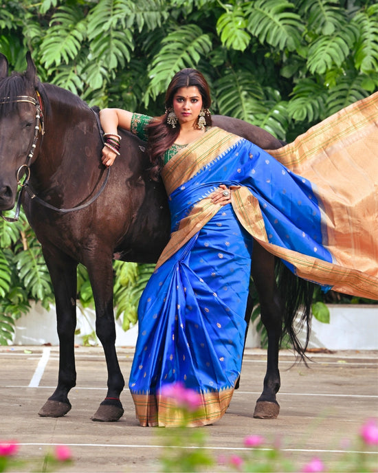 Gadwal Silk Katan Durga Puja Saree with Woven Border