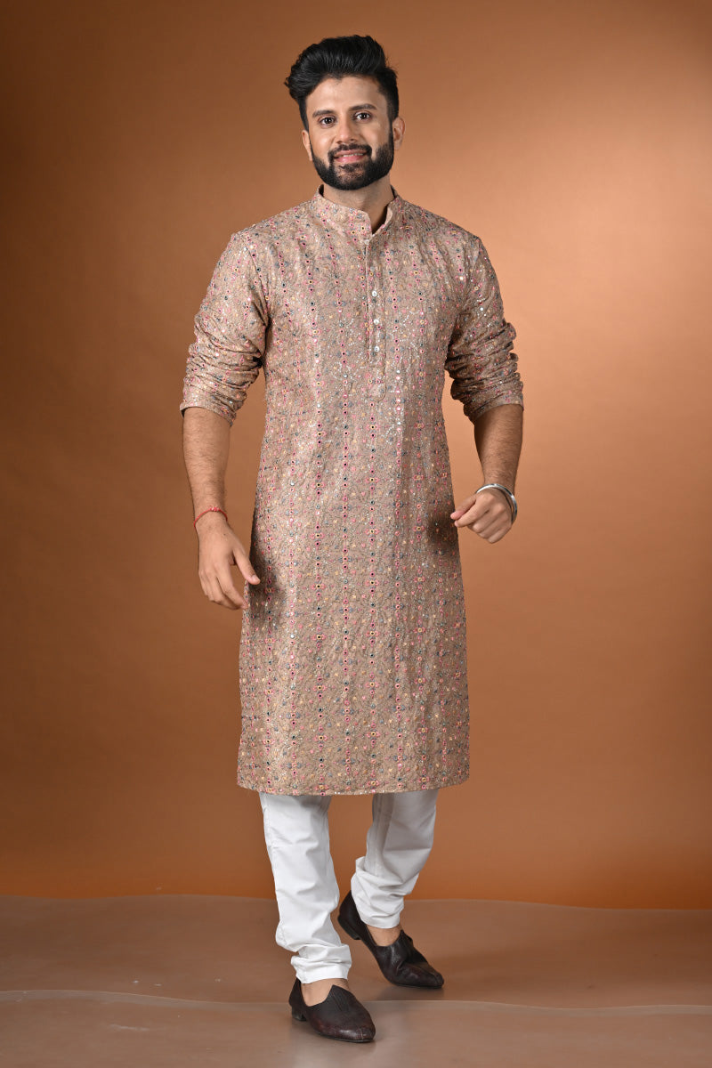 Brown Tussar Silk Kurta Set