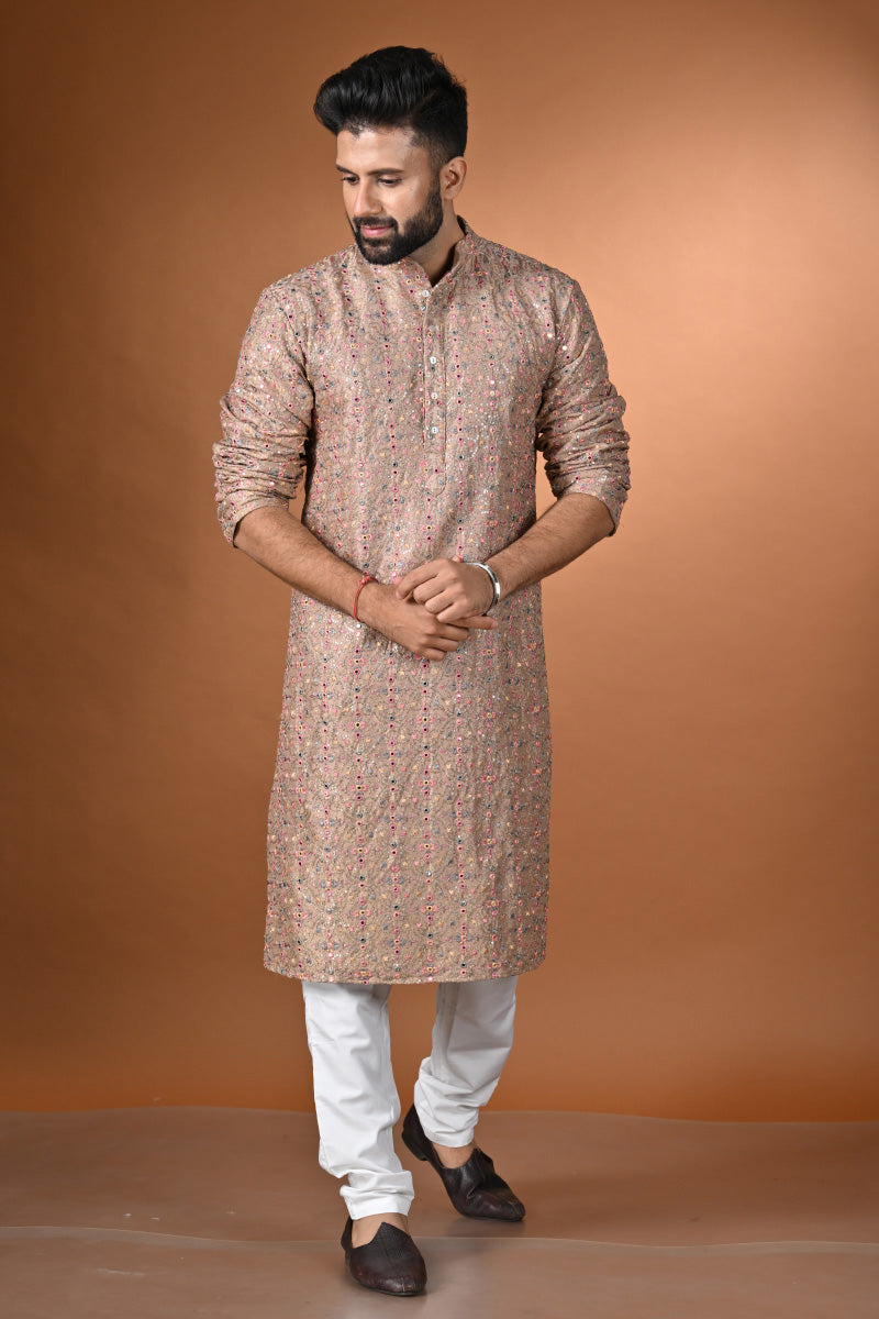 Brown Tussar Silk Kurta Set
