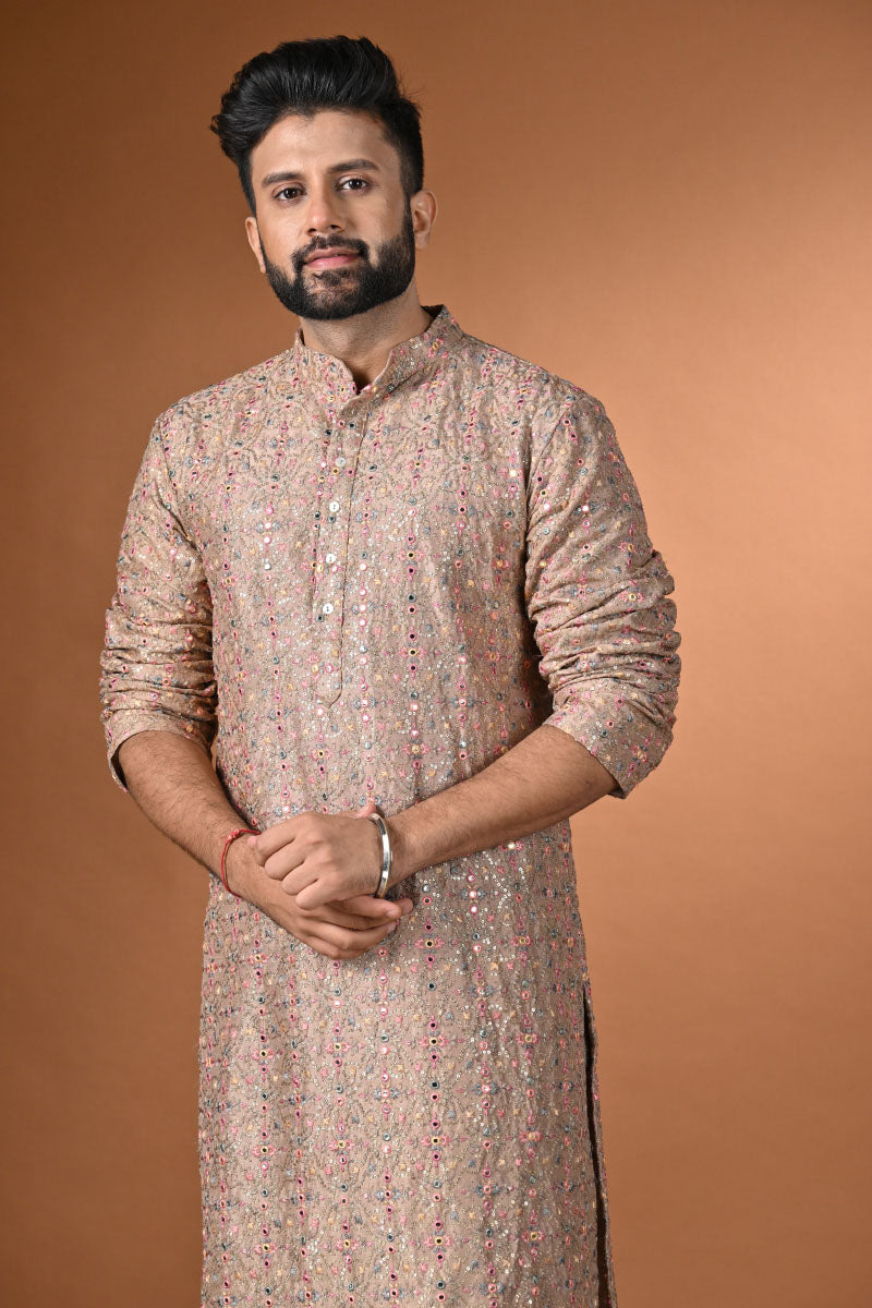 Brown Tussar Silk Kurta Set