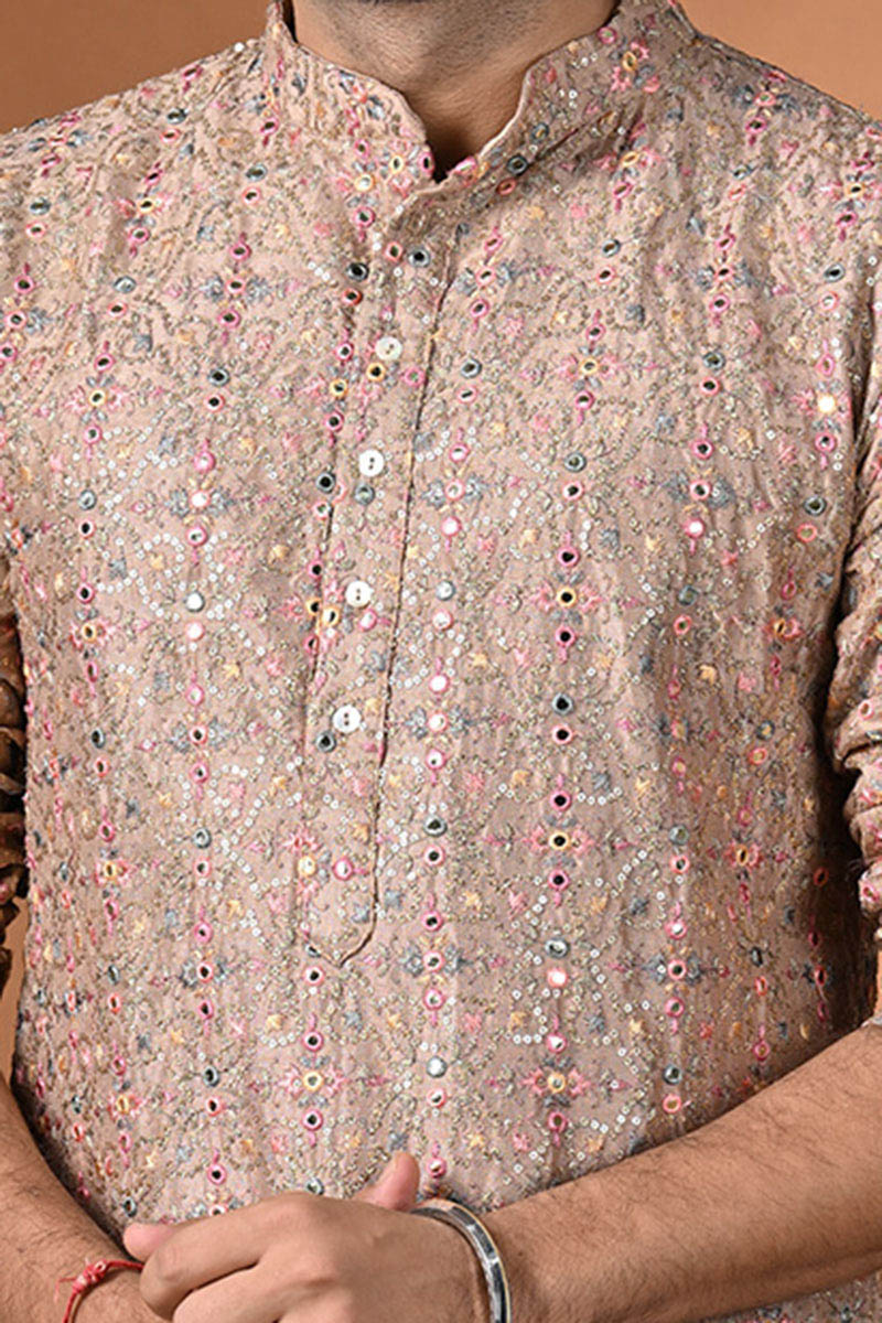 Brown Tussar Silk Kurta Set