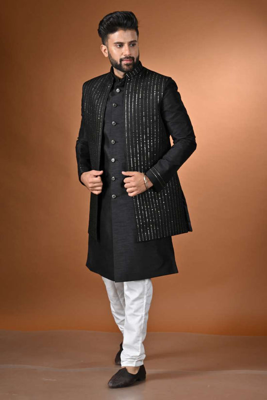 Jet Black Achkan With Jacket