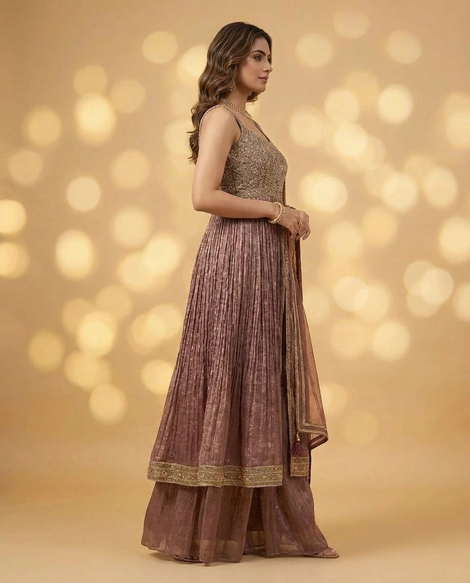 Mauve Crush Tissue Front-Slit Suit with Front Slit view 4